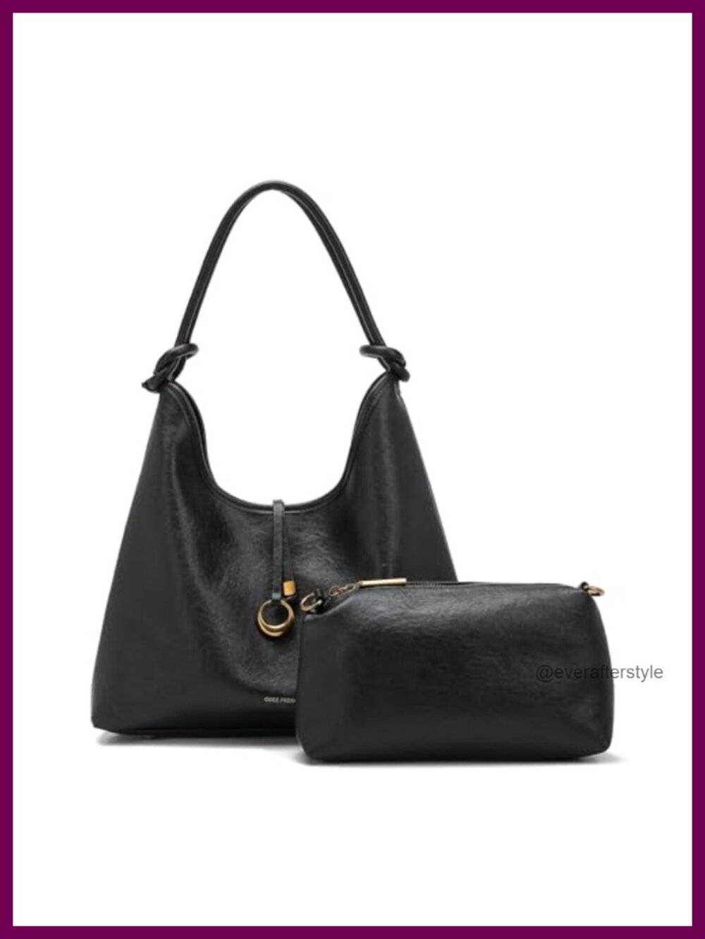 Vegan Leather Hobo Bag Set with Detachable Pouch Slouchy Shoulder Purse